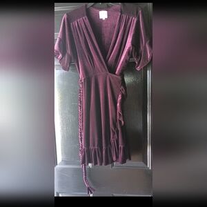 MISA Purple Velvet Ruffle Wrap Dress Size Medium